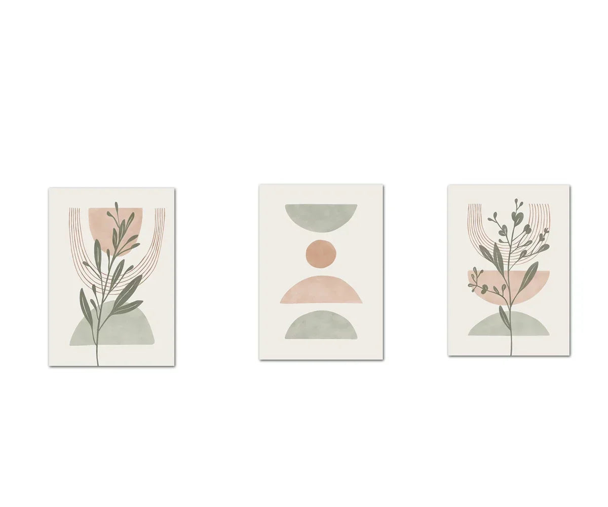 Abstract Line Leaf Geometry Canvas Wall Art - 3PCS / 20x30cm No Frame - Posters