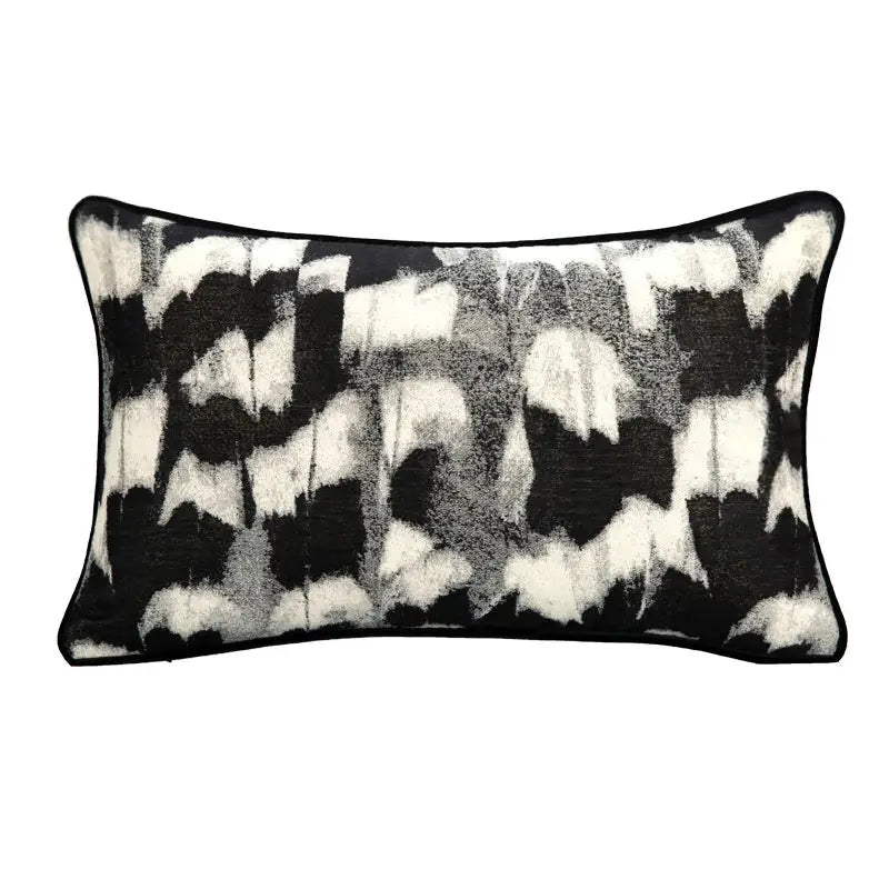 Black and white abstract monochrome jacquard pillow cover with textured painterly design for bedroom decorbites abstract monochrome