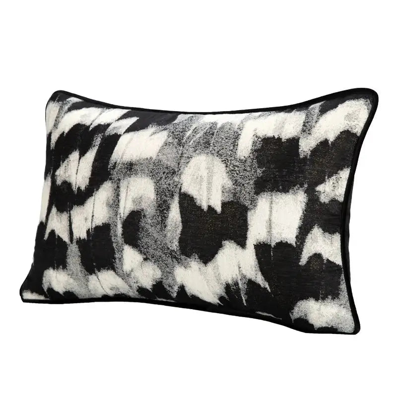 Rectangular black and white decorbites abstract monochrome jacquard pillow cover with textured fabric for bedroom use