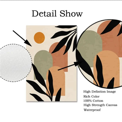 Abstract Nordic Leaf Canvas Wall Art - Posters