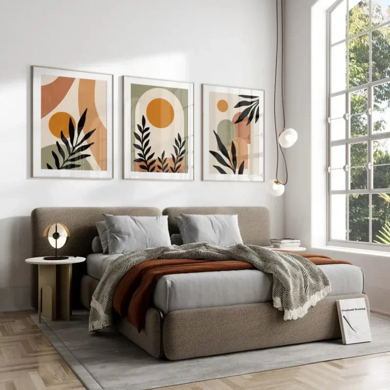 Abstract Nordic Leaf Canvas Wall Art - Posters