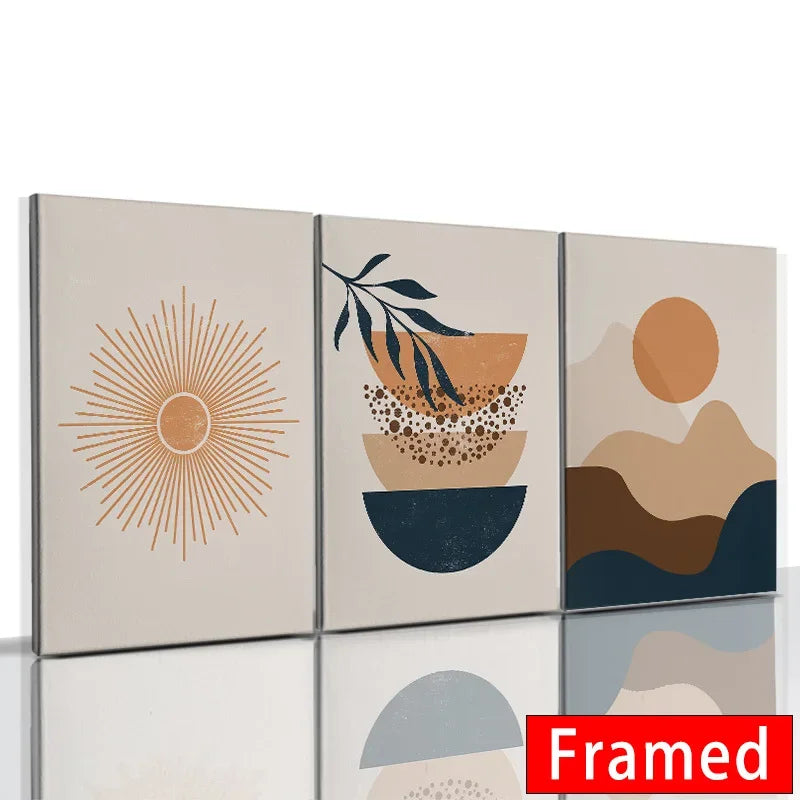 Abstract Orange Leaf Posters Set - Boho Home Wall Art - E-3PCS / 30x40cm With Frame - Posters