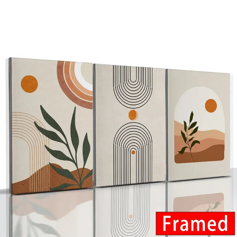 Abstract Orange Leaf Posters Set - Boho Home Wall Art - G-3PCS / 30x40cm With Frame - Posters