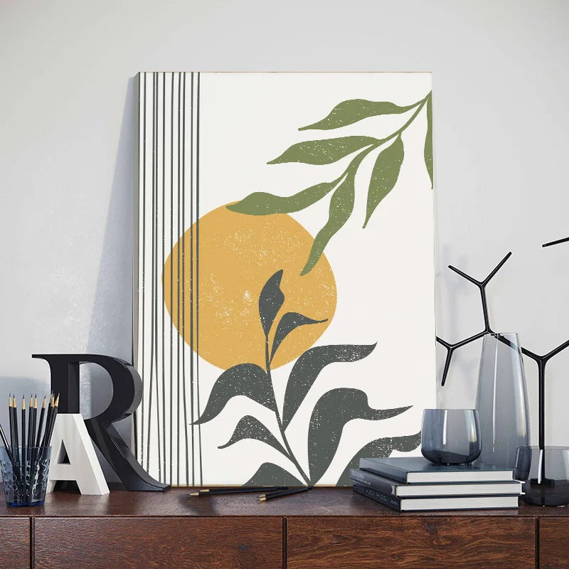 Abstract Orange Leaf Posters Set - Boho Home Wall Art - Posters