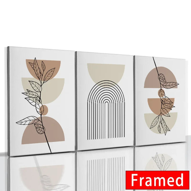 Abstract Orange Leaf Posters Set - Boho Home Wall Art - F-3PCS / 30x40cm With Frame - Posters