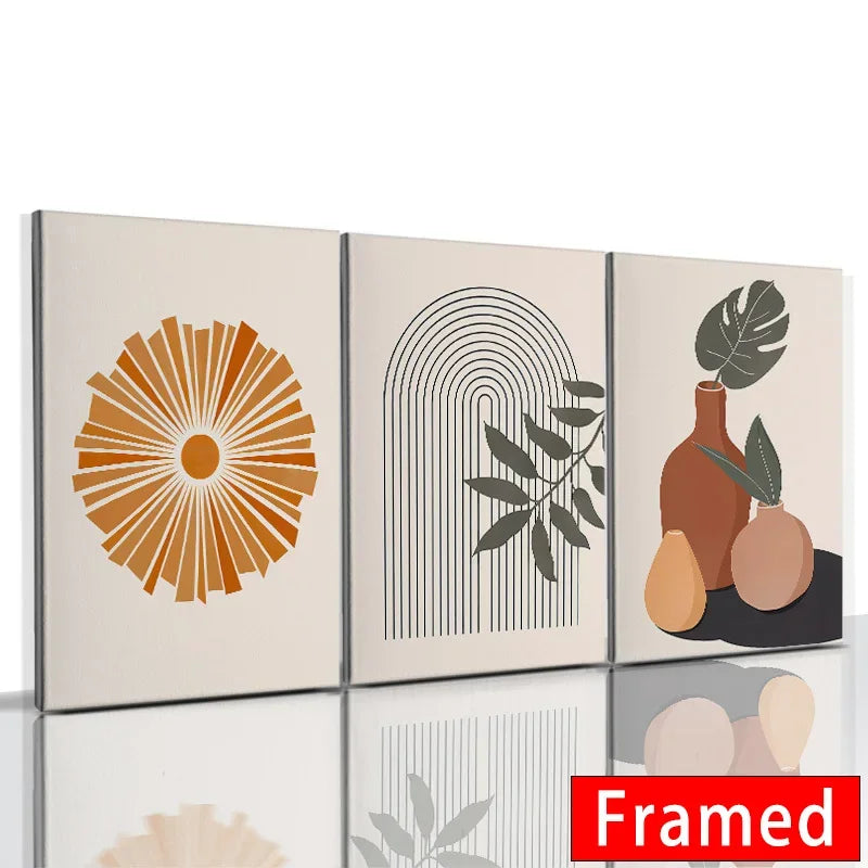 Abstract Orange Leaf Posters Set - Boho Home Wall Art - J-3PCS / 30x40cm With Frame - Posters