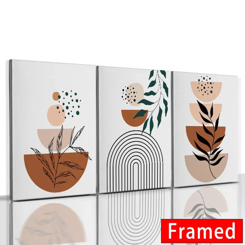 Abstract Orange Leaf Posters Set - Boho Home Wall Art - A-3PCS / 30x40cm With Frame - Posters