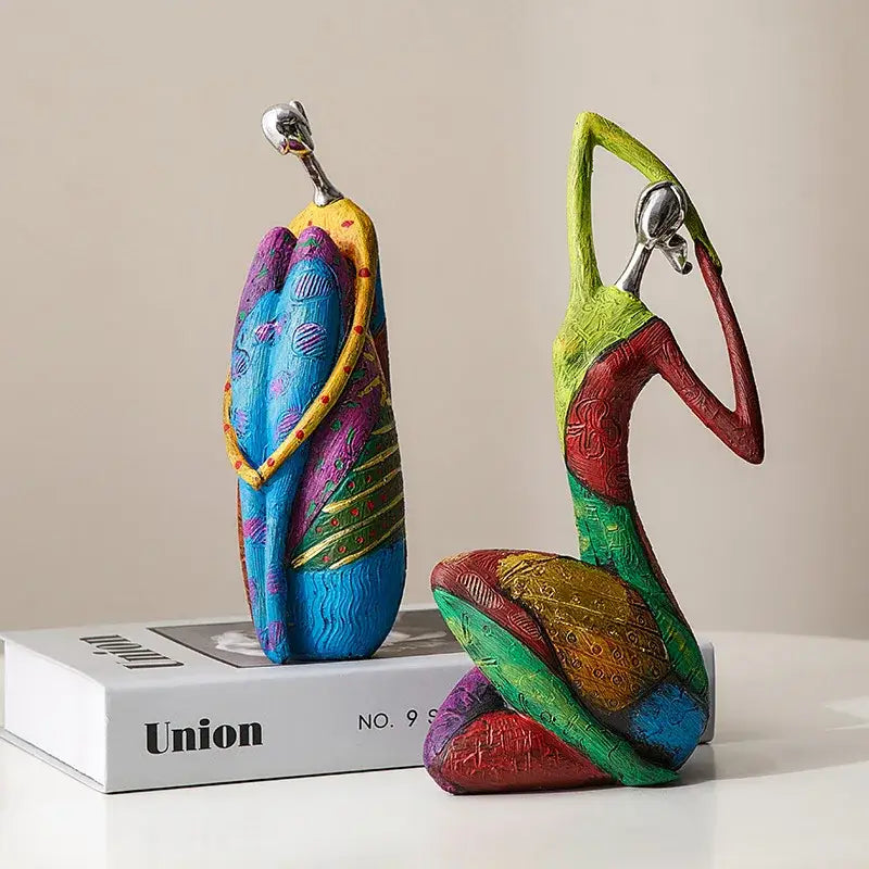 Decorbites abstract woman vibrant patterned resin sculpture depicting stylized dynamic human forms for living room decor