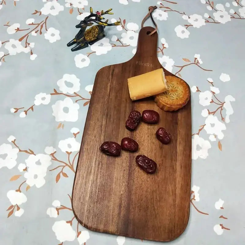 Decorbites™ acacia wooden chopping block with dark brown finish and natural wood grain patterns, versatile kitchen cutting board