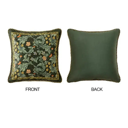 Decorbites™ acanthus scroll leaves velvet accent pillow case with intricate floral embroidery in emerald green luxury decor