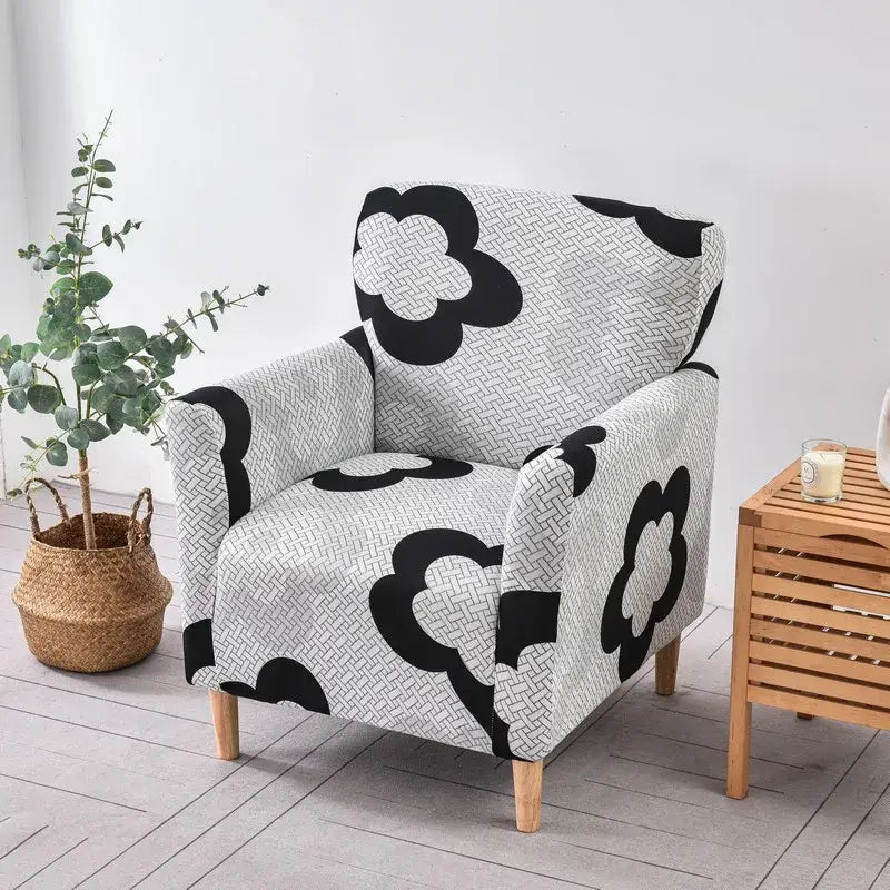 Decorbites accent chair cover slipcover in black and white floral pattern with woven texture for accent chair