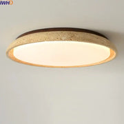 Decorbites™ acryl travertine led ceiling light with textured beige concrete outer ring and warm white illuminated center