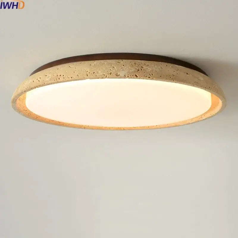 Decorbites™ acryl travertine led ceiling light with textured beige concrete outer ring and warm white illuminated center