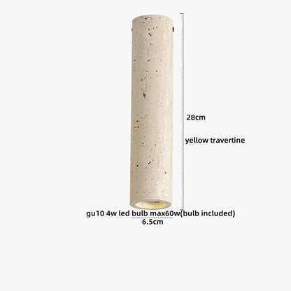 Acryl travertine led cylindrical yellow pendant light with textured surface and gu10 led bulb socket for ceiling use
