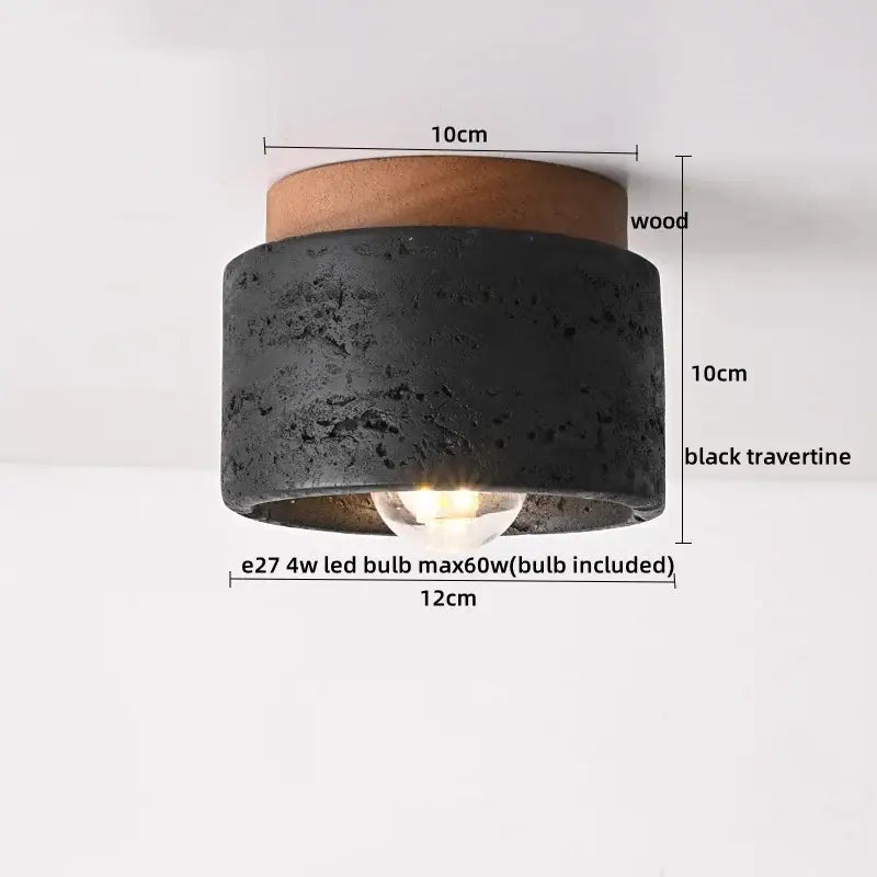 Rounded black travertine and wood decorbites acryl travertine led ceiling light fixture with visible led bulb