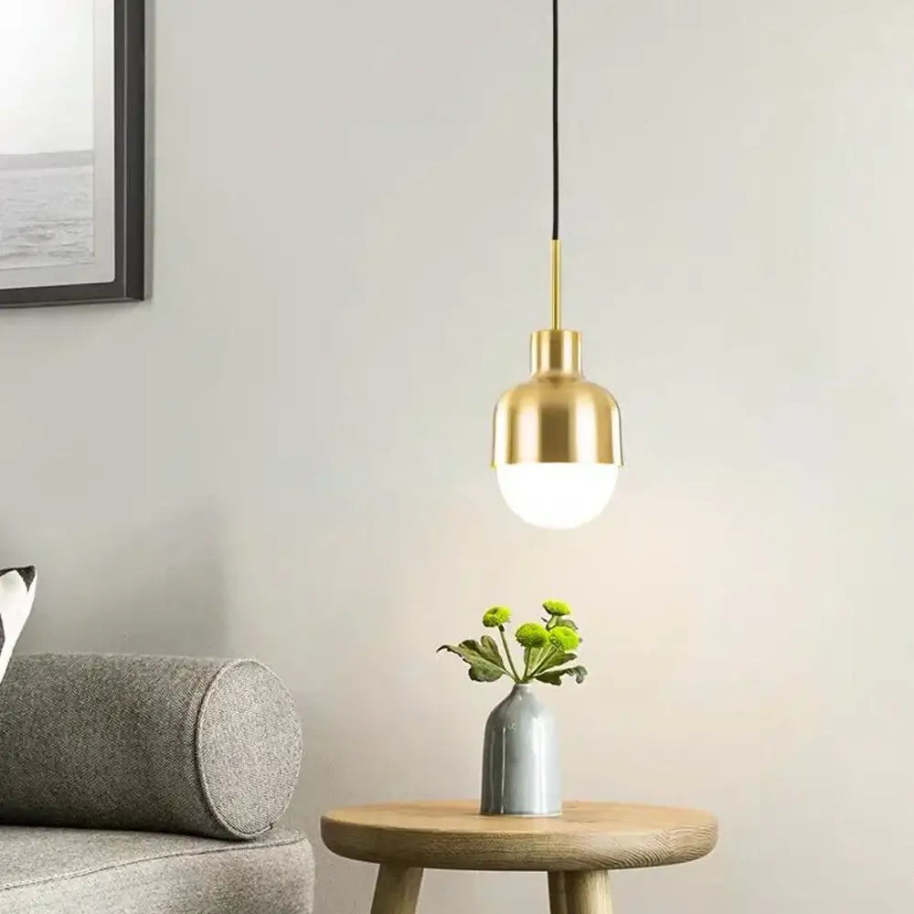 Decorbites™ acrylic ball pendant light with brushed gold finish and frosted glass globe for modern minimalist decor