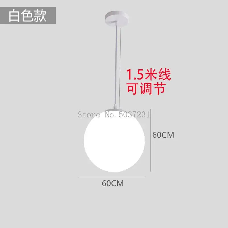 White acrylic ball pendant light with 60cm diameter and 1.5m adjustable cord for modern living room decor
