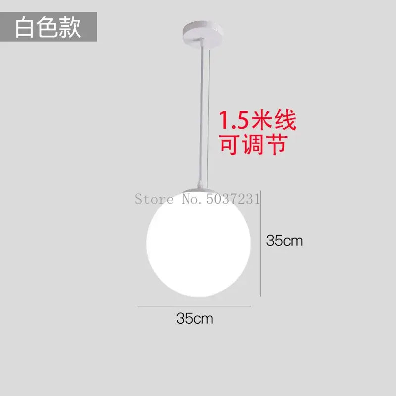 White acrylic ball pendant light with 35cm globe and 1.5m adjustable cord for modern living room interiors