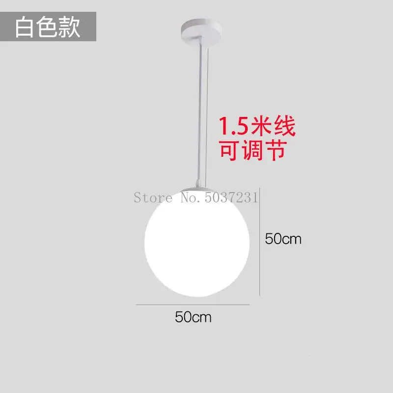 Decorbites™ modern nordic white acrylic ball pendant light with 50cm globe and 1.5m adjustable cord for living room