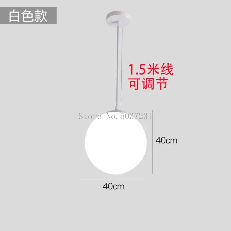 White acrylic ball pendant light with 40cm diameter and adjustable 1.5m cord for modern living room decor