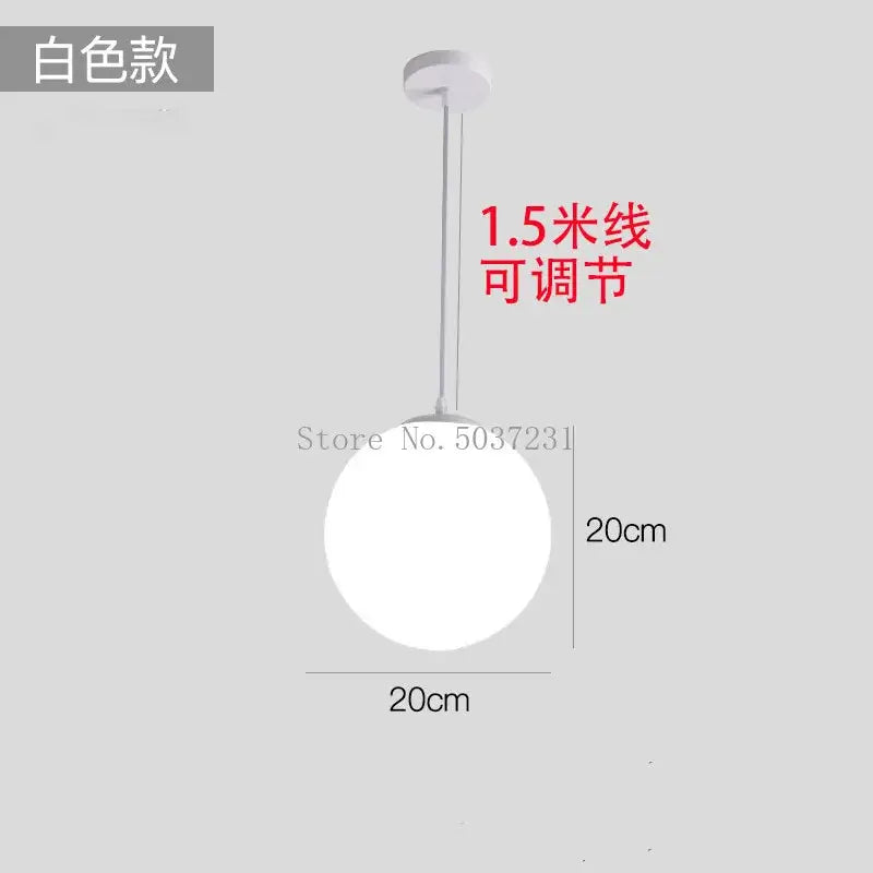 White acrylic ball pendant light with 20cm globe and 1.5m adjustable cord for modern living room interiors