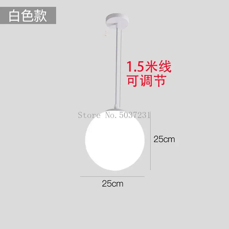 White acrylic ball pendant light decorbites™ with 25cm diameter and 1.5m adjustable cord for living room lighting