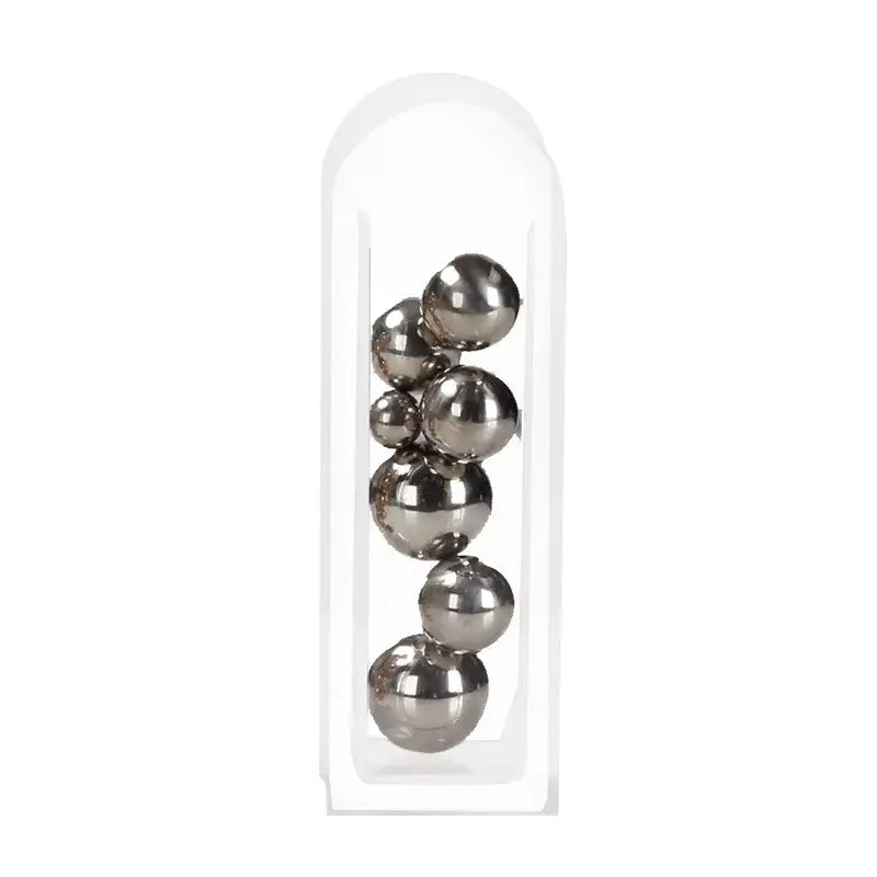 A clear acrylic ball vase stack with seven polished chrome steel balls for DecorBites acrylic ball vase home decoration