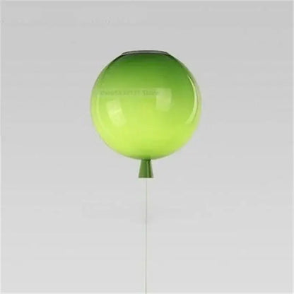 Translucent lime green acrylic balloon ceiling light with darkened top and small stem for modern nordic decor