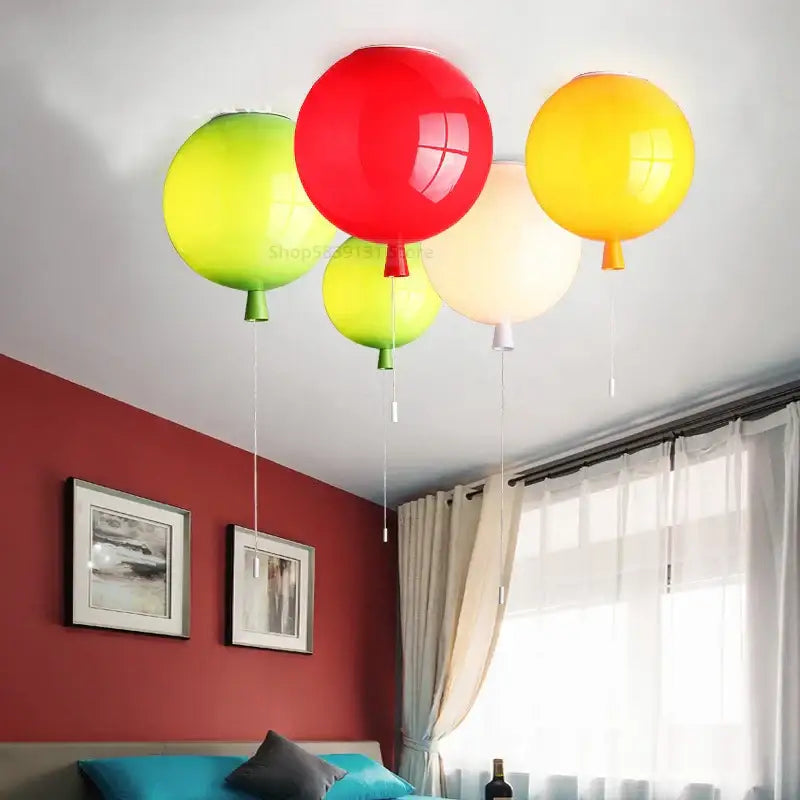Vibrant glossy acrylic balloon ceiling lights in red yellow green and white for modern nordic living room and bedroom lighting