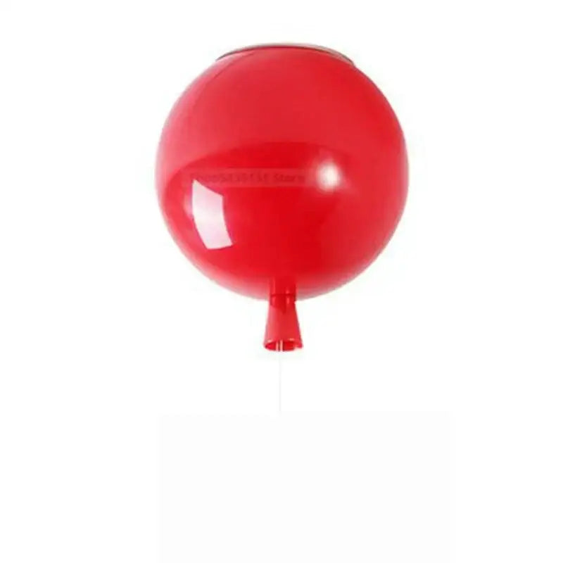 A glossy red acrylic balloon ceiling light with a small stem designed for modern nordic living rooms and bedrooms
