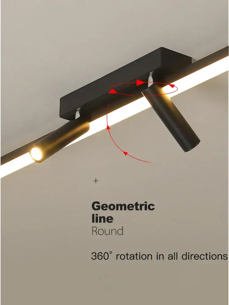 Decorbites™ acrylic black strip led chandelier with black matte adjustable cylindrical spotlights for indoor use