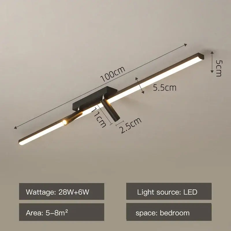 Modern black strip led ceiling light by DecorBites acrylic black strip with sleek rectangular design and two spotlights for indoor use