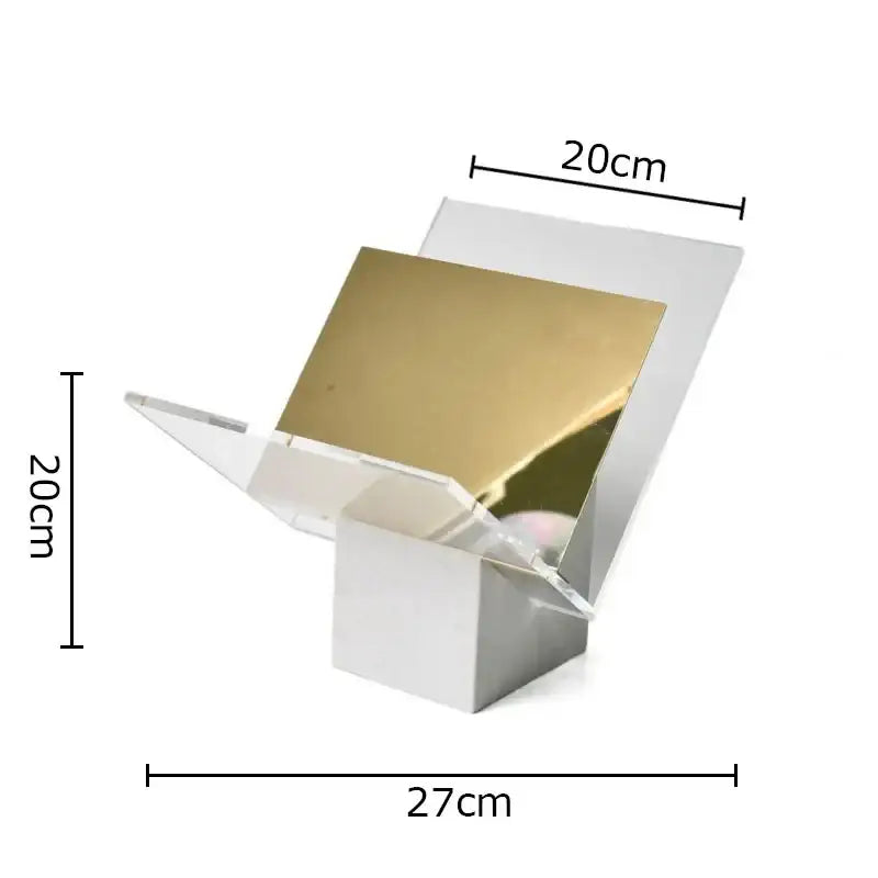 Modern minimalist acrylic bookshelf with gold mirror display stand and marble base for stylish home decor organization
