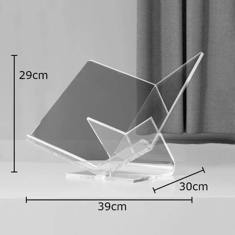 Clear acrylic bookshelf with geometric angular design and marble base for modern home decor organization