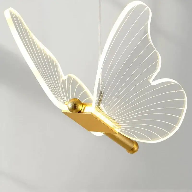 DecorBites™ acrylic butterfly led pendant light with translucent wings and gold-toned metallic base modern pendant light