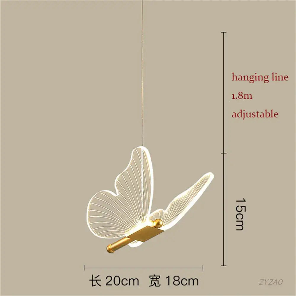 DecorBites™ acrylic butterfly led pendant light with gold-toned metallic body and illuminated translucent wings