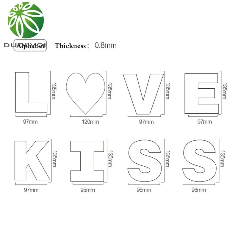 Decorbites™ acrylic cake decorating stencil set with white decorative cutout letters and heart for sugar fondant design