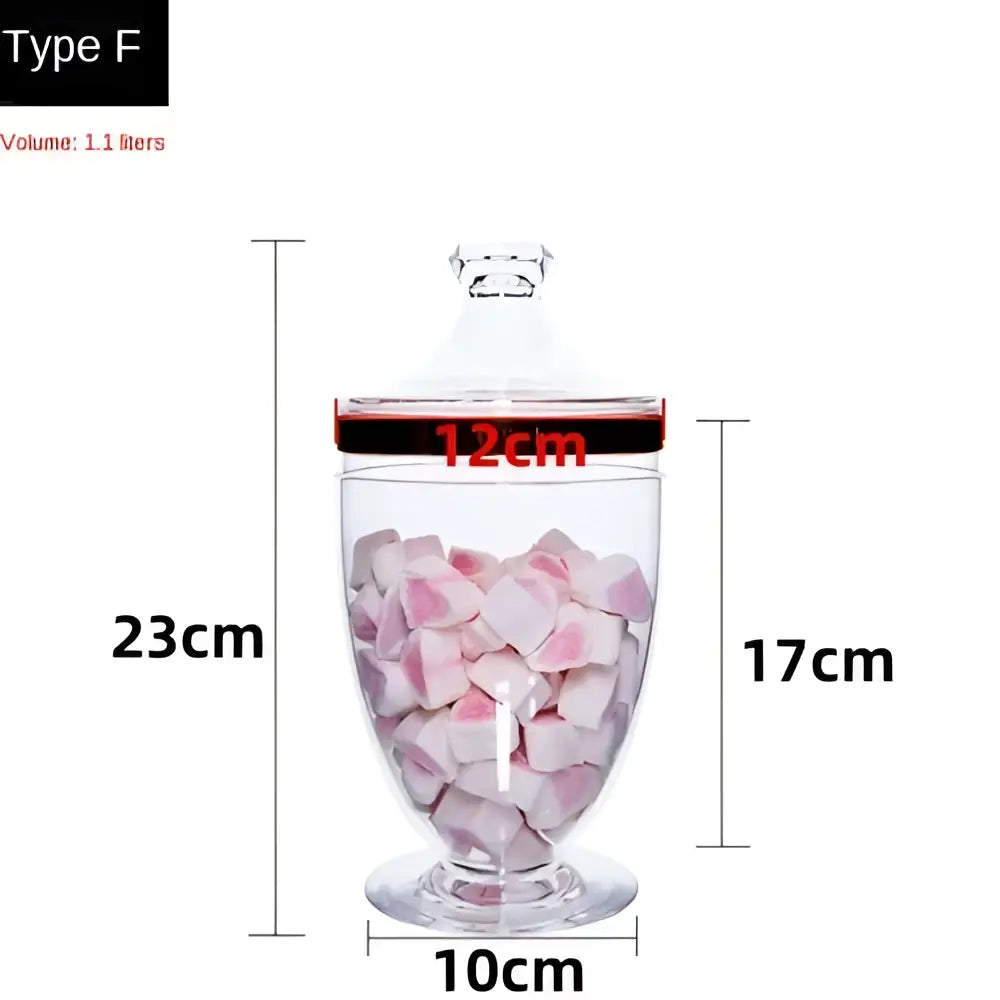 Clear glass jar from DecorBites™ acrylic candy and spice jar set filled with pink and white marshmallows