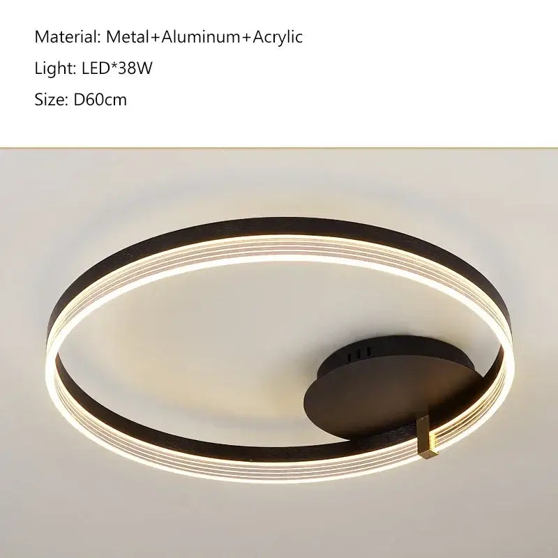 Modern black acrylic ceiling chandelier with multiple led rings and sleek metal base for living room and kitchen decoration