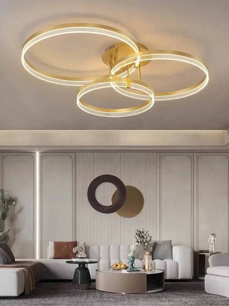 Gold-toned acrylic ceiling chandelier with sleek modern design for living room and kitchen ceiling chandelier lights