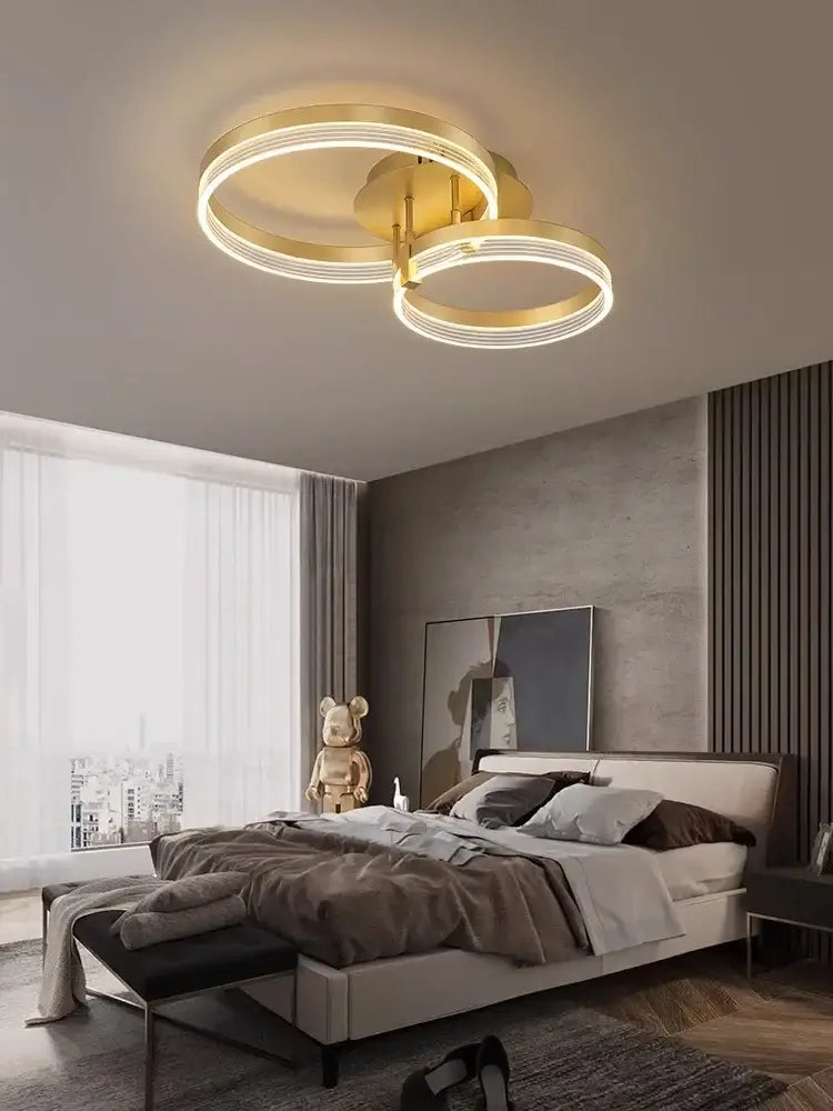 DecorBites™ modern gold-toned acrylic ceiling chandelier with sleek minimalist design for living room and kitchen lighting