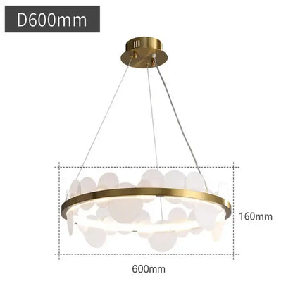 Gold-toned DecorBites acrylic ceiling chandelier with translucent white leaf-shaped glass panels for indoor lighting