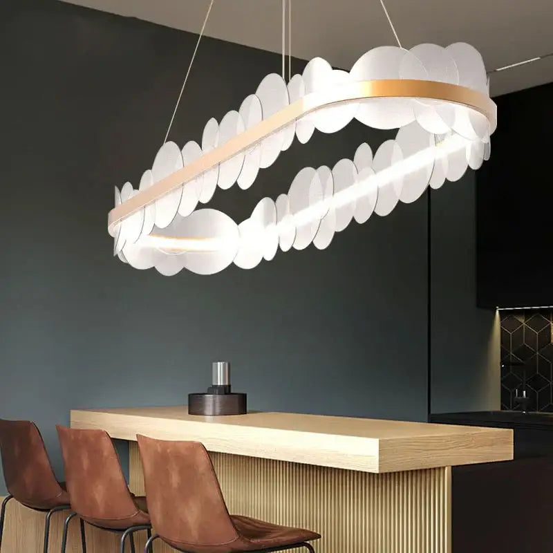 Modern decorbites™ acrylic ceiling chandelier with sleek gold accent and layered translucent white petal shades for indoor lighting