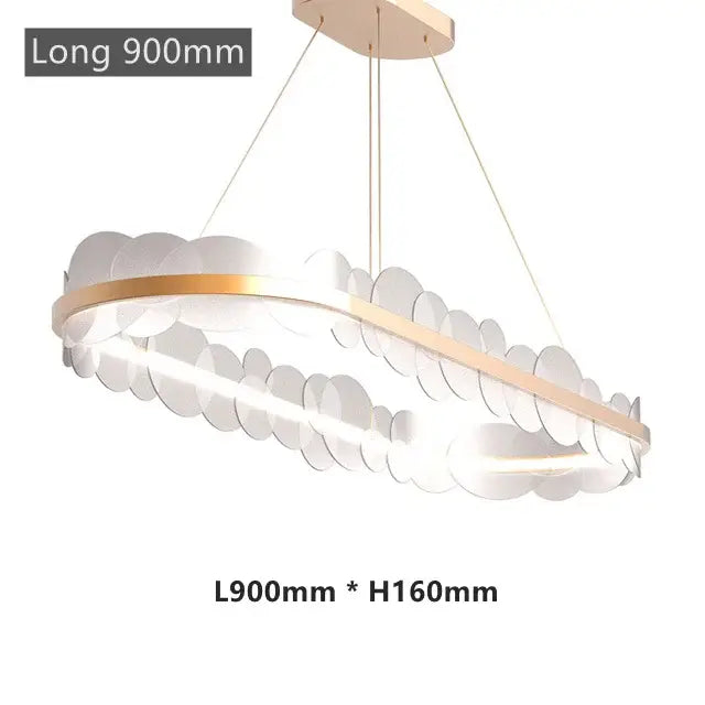 Decorbites acrylic ceiling chandelier with translucent white leaf-like discs and gold-toned metal frame for indoor lighting