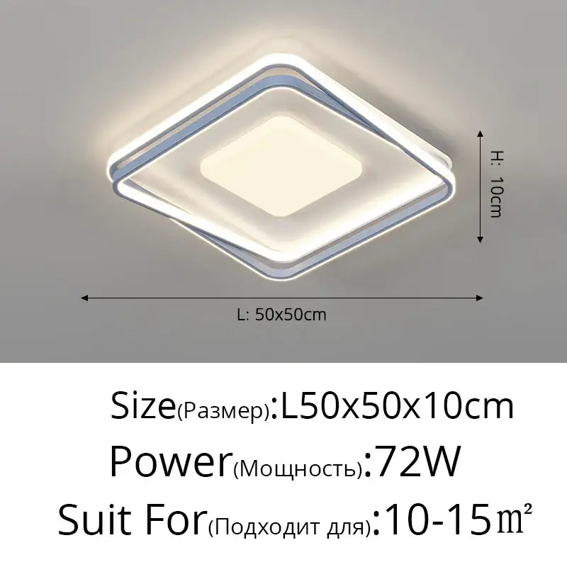 Modern square led acrylic chandelier with white and silver frame emitting soft warm light for minimalist indoor use