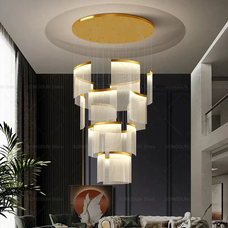 Decorbites acrylic chandelier features gold accents and cascading translucent shades in modern nordic style lighting