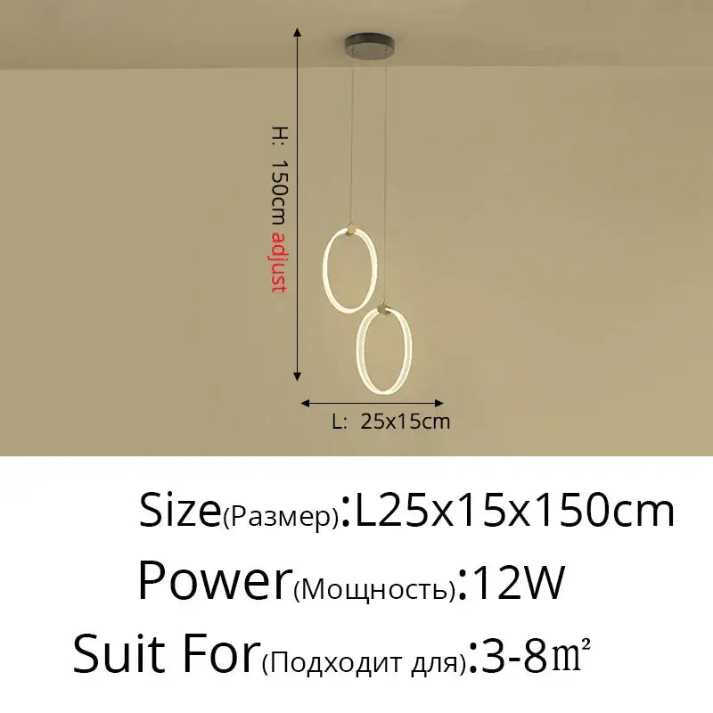 Modern minimalist decorbites™ acrylic circle chandelier pendant lights with glowing white led rings and metallic mount