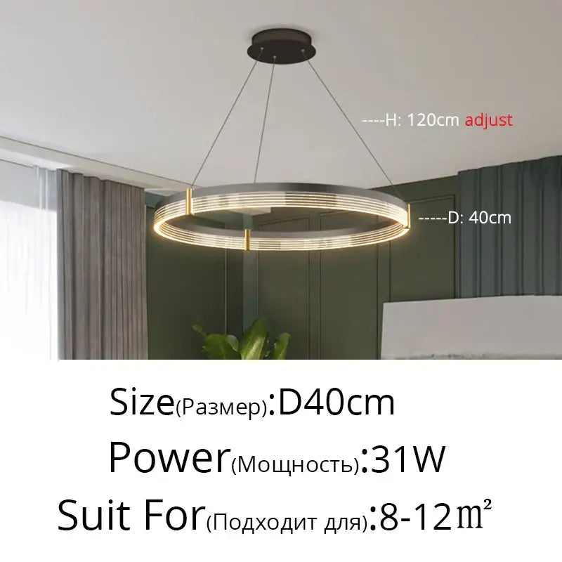 Decorbites acrylic circle chandelier pendant light with sleek metallic frame and warm led lighting for living room