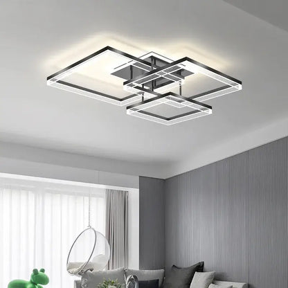 Modern black and white geometric acrylic circle chandelier pendant light with layered square frames for indoor decor