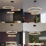 Modern minimalist decorbites™ acrylic circle chandelier pendant lights with concentric tiers and warm led lighting for living room